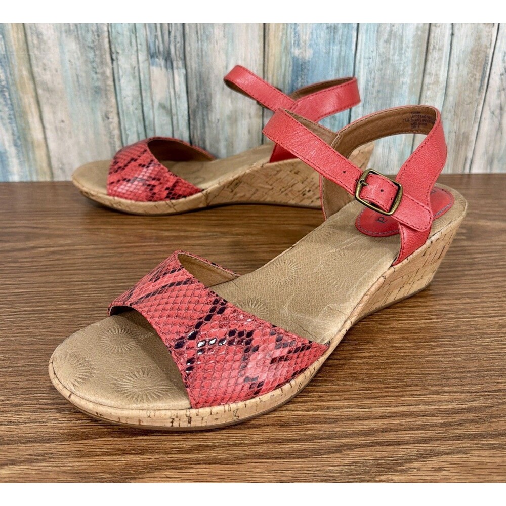 Montana Womens Size 11 M Coral Red Python Leather Cork Wedge Sandals 4306902